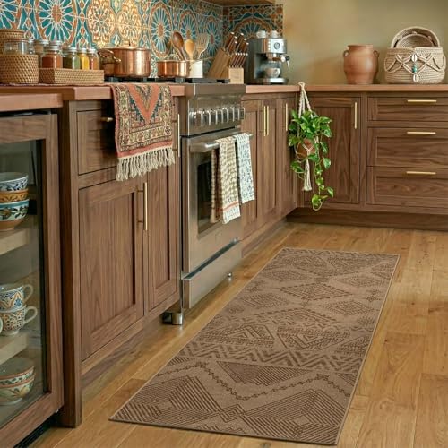 jinchan 2x5 Faux Jute Runner Rug Washable Boho Hallway Rug, Natural Taupe | Southwestern Geometric, Non-Slip Low Pile, Indoor Outdoor, High-Traffic, Kitchen, Bathroom, Laundry, Porch, Balcony, Entryway - color: Natural Taupe, size: 2' x 5' (Rectangular)