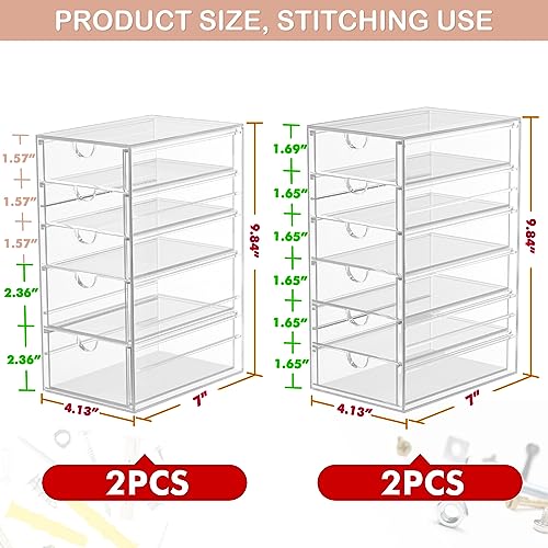 4-Pack 22-Drawer Acrylic Storage & Makeup Organizer for Desk | Smooth-glide drawers, clear acrylic, stackable, dustproof, wipe clean, for office supplies, pens, paper clips, thumb drives - size: 22 Drawers