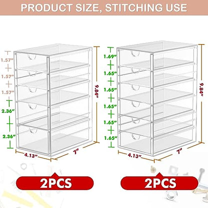 4-Pack 22-Drawer Acrylic Storage & Makeup Organizer for Desk | Smooth-glide drawers, clear acrylic, stackable, dustproof, wipe clean, for office supplies, pens, paper clips, thumb drives - size: 22 Drawers