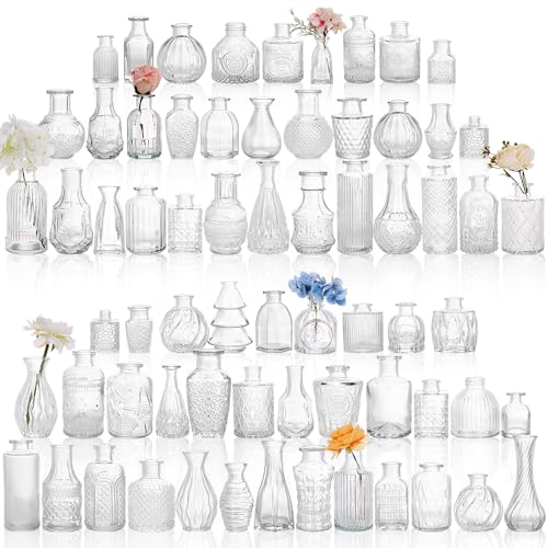 68pcs Clear Glass Bud Vase Set, Small Glass Vases for Centerpieces in Bulk | Mini Vintage Flower Vase for Centerpieces, Decorative Flower Vases for Wedding Home Table Decor - color: Clear, size: 68pcs
