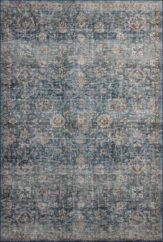 Loloi Anniston Lagoon/Natural 2'-3" x 3'-9" Accent Rug | ANS-02 Machine Washable Printed Approx. 2x4 Blue Entryway Kitchen, Traditional, Distressed, Accent Rug - color: Lagoon / Natural, size: 2'3" x 3'9" (Rectangular)