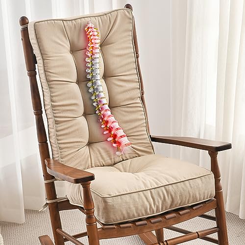 SUNROX Memory Foam Jumbo Rocking Chair Cushions, FadeShield Water Resistant Non Slip Durable Tufted Pads, Set of Seat & Back Cushion with Ties for Indoor/Outdoor Rocker, 2 Piece, Husk Birch - color: Husk Birch