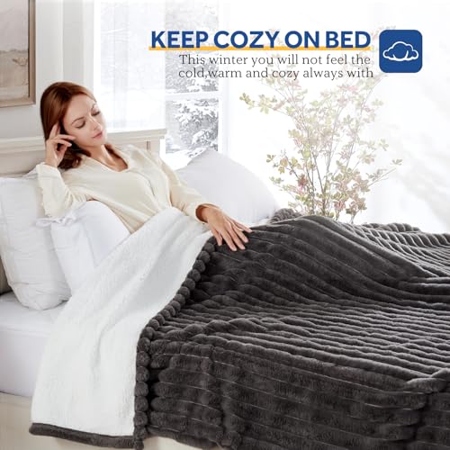 Sealy Electric Blanket Twin 62×84, Faux Fur to Sherpa, Charcoal | Heated Blanket with 10 Heating Levels, 1-12 Hours Auto Off, Overheat Protection, Machine Washable, ETC Certified - color: Charcoal, size: Twin Size 62" x 84"