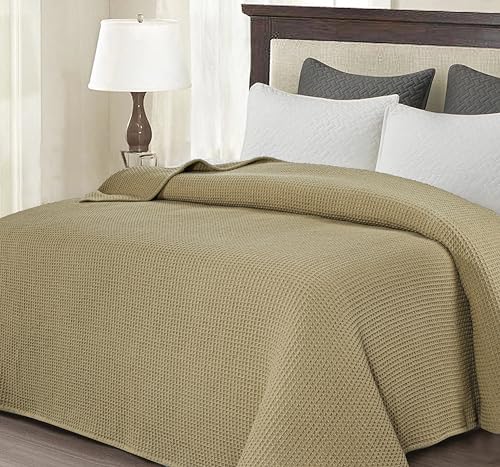 100% Cotton Waffle Weave Blanket, Twin Size 60 x 90 Inches, 300 GSM Lightweight Breathable Cooling Bed Blanket for Summer & All Season, Soft Woven Blanket, Khaki - color: Khaki, size: 60x90-Twin