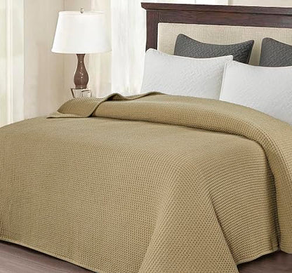 100% Cotton Waffle Weave Blanket, Twin Size 60 x 90 Inches, 300 GSM Lightweight Breathable Cooling Bed Blanket for Summer & All Season, Soft Woven Blanket, Khaki - color: Khaki, size: 60x90-Twin