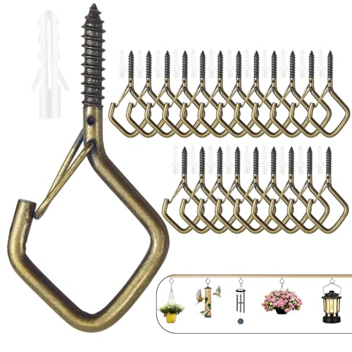 22 PCS Heavy Duty Bronze Eye Screw Hooks with Safety Buckle, No Drill Bit Included, 2.2 Inch Ceiling Hooks for Hanging Plants, Bird Feeders, Wind Chimes, String Lights, Indoor & Outdoor - color: Bronze, size: 22Pcs