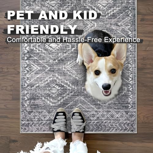 KILOCOCO Washable Runner Rug 2x6 ft Non-Slip Hallway Runners, Grey | Non Slip Runner Rug, Printed Kitchen Runner Rug, Low-Pile Entryway Runners, Soft Geometric Rugs for Bedroom Hall Living Room - color: Grey, size: 2' x 6' (Runner)