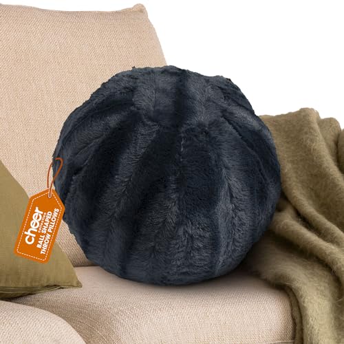 Cheer Collection Ultra Soft Faux Fur Round Pillow - Decorative and Fun Throw Pillows for Couch, Bed & Living Room - Funky Sphere Pillow for Kids & Adults - Aesthetic Pillows for Accents - Blue - color: Blue