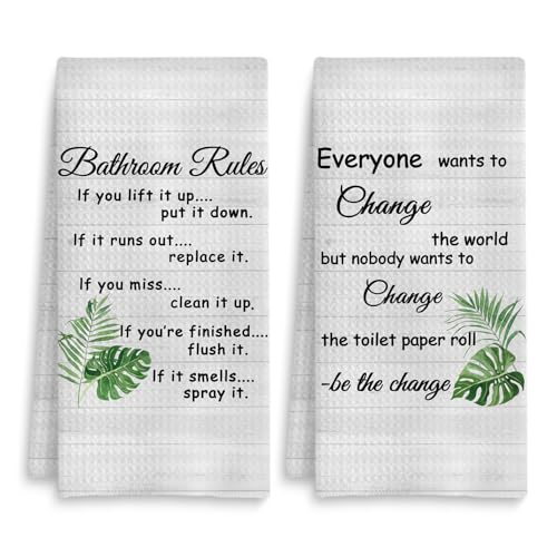 Funny Bathroom Rules Decorative Hand Towels Set of 2, Rustic Farmhouse Hand Towels for Bathroom Decor, 16x24 Inch(Tropical Leaves Style) - color: Tropical Leaves Style