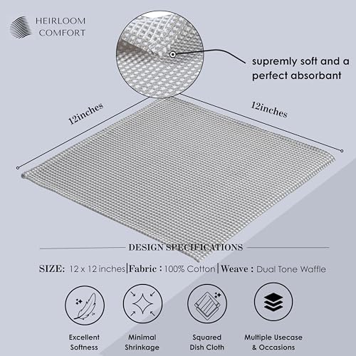 12 Pack Dual Reversible Waffle Weave Dish Cloth, 12x12 Inch, 100% Cotton, Absorbent Dishcloth Set, Quick Dry, Soft for Cleaning, Wiping, Hand Towels, Dish Rags, Durable, Ash Grey - color: Ash Grey