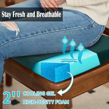Dining Chair Cushions, Hunter Green, 17"x16", Set of 6 |2'' Thick Cooling Gel High-Density Foam, Ties and Non-Slip Bottom, Removable Washable Cover, For Dining and Kitchen - color: Hunter Green, size: 6 Count (Pack of 1)