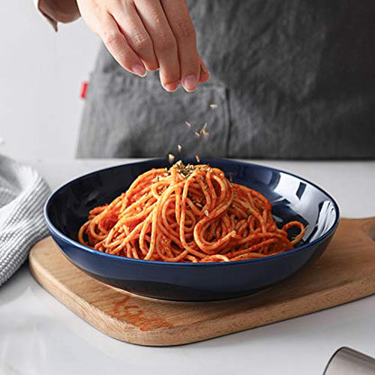Y YHY Pasta Bowls, 30oz Soup Bowls Salad Bowls Large Serving Bowl Porcelain Pasta Plates Wide and Shallow Bowls Set of 6 Microwave Dishwasher Safe, Blue - color: Blue, size: 30 oz