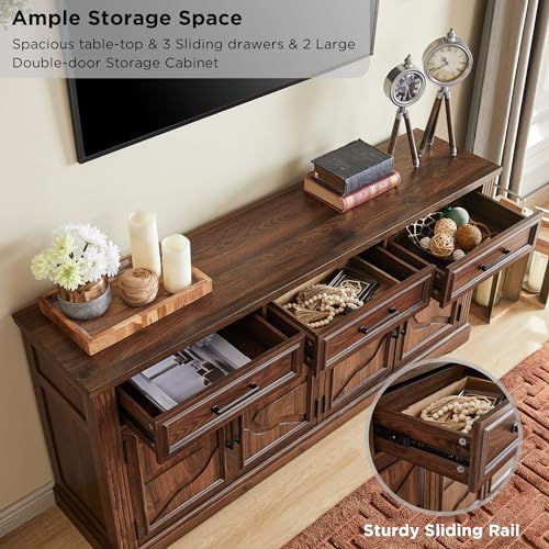66" Farmhouse Buffet Cabinet with Storage, Sideboard Credenza, Carved Cloud-Inspired Doors, 3 Drawers & Adjustable Shelves, Coffee Bar Cabinet, Dark Brown - color: Dark Brown