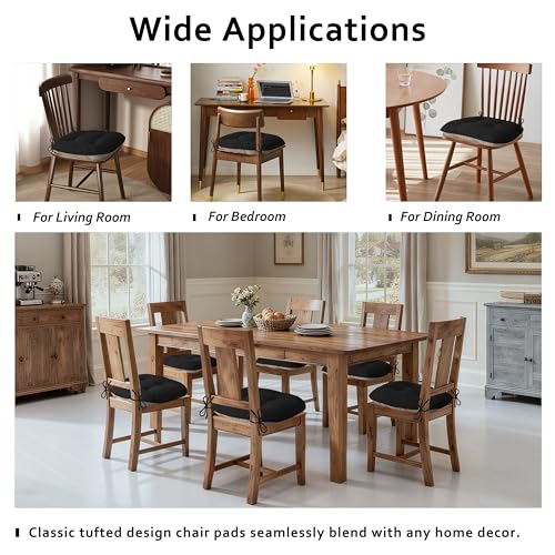 ELFJOY Dining Chair Cushions Set of 2 Non Slip 18"X18"X3" Black | Thick,Textured Fabric, with Ties, Tufted, Large, for Kitchen, Dining Room, Indoor, Bedroom, Living Room, Office, Comfortable - color: Black