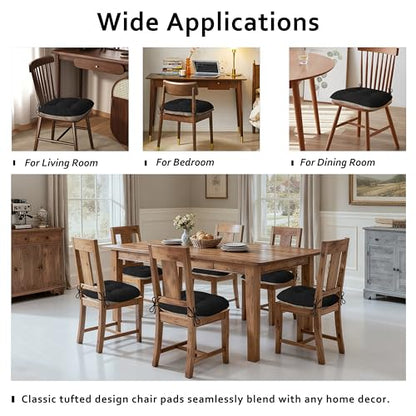 ELFJOY Dining Chair Cushions Set of 2 Non Slip 18"X18"X3" Black | Thick,Textured Fabric, with Ties, Tufted, Large, for Kitchen, Dining Room, Indoor, Bedroom, Living Room, Office, Comfortable - color: Black