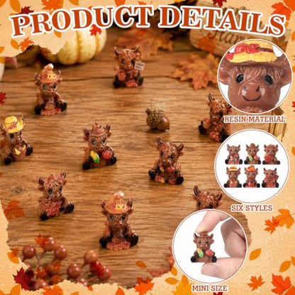 Yaomiao 60 Pcs Mini Resin Highland Cow Fall Maple Leaf Gnomes Statues Pumpkin Gnome Figures Table Decor for Fall Autumn Holiday Festive Home Kitchen Tiered Tray - style: Fall Highland Cow