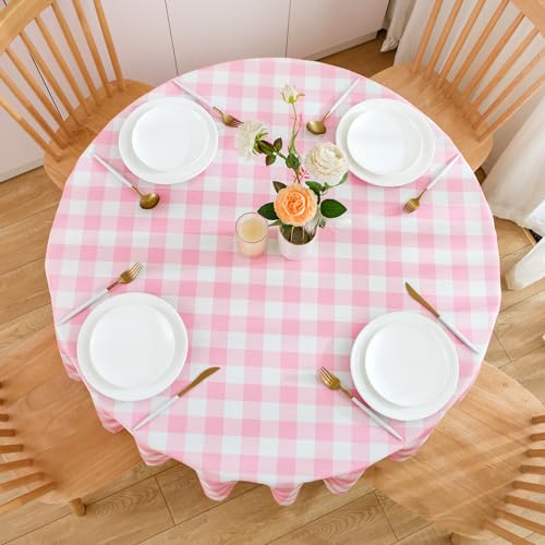 MANGATA CASA Baby Pink Gingham Round Tablecloth-2Pcs Checkered Table Cloth Waterproof Kitchen & Table Linens-Polyester Buffalo Plaid Wrinkle Free Table Cover(Baby Pink 60" Round-2Pack) - color: Baby Pink, size: 60R inch/2 pack