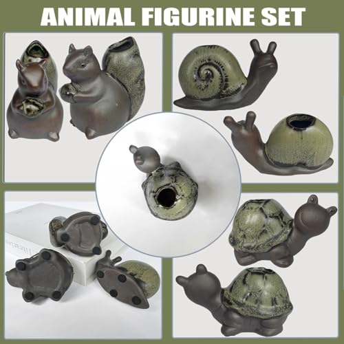 Cute Ceramic Garden Figurines Statue Set of 3 Turtle,Snail, Squirrel, Sculptures Ornaments for Home Office Desk Table Bookshelf Decor and Gifts