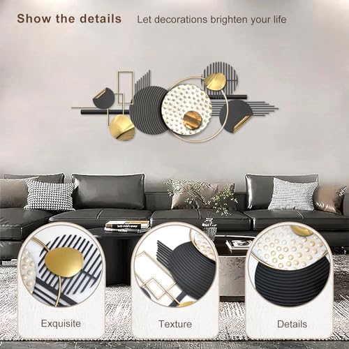 ERMOFAV Large Metal Wall Decor for Living Room,Black White Art 59×20 In | Modern Abstract Geometric Decoration Aesthetic Bedroom Kitchen Home Office Sculpture Gift Indoor - style: wall sculpture 3