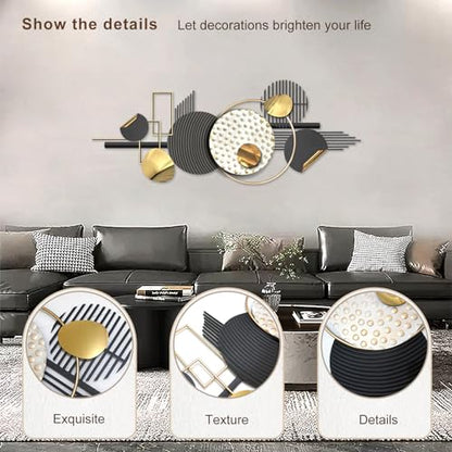 ERMOFAV Large Metal Wall Decor for Living Room,Black White Art 59×20 In | Modern Abstract Geometric Decoration Aesthetic Bedroom Kitchen Home Office Sculpture Gift Indoor - style: wall sculpture 3