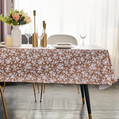 Pioggia Vinyl Tablecloth with Flannel Backing - Waterproof, Oil-Proof, Easy to Clean -Plastic Table Cloth - Perfect for Dining Tables, Kitchen Tables, Parties (Coffee Flowers, 54×54 Inch Square) - color: Coffee Flowers, size: 54" x 54" (Square)