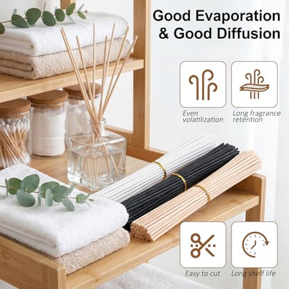 JJUNW 180PCS Rattan Reed Diffuser Sticks, 7.8inch Diffuser Replacement Sticks Wood Reeds for Diffusers Essential Oil Aroma for Home Bathroom Office