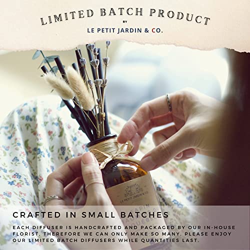 Reed Diffusers - Oil Sticks Diffuser Set with Real Dried Flowers - Reed Diffusers for Home, Bathroom & Office | Air Freshener Fragrance Sticks for Shelf Decor & Gifts By Le Petit Jardin & Co.