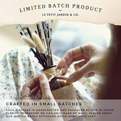 Reed Diffusers - Oil Sticks Diffuser Set with Real Dried Flowers - Reed Diffusers for Home, Bathroom & Office | Air Freshener Fragrance Sticks for Shelf Decor & Gifts By Le Petit Jardin & Co.