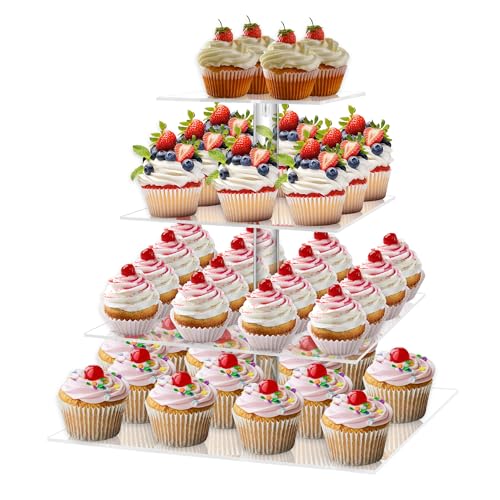 4 Tier Square Cupcake Stand for 50 Cupcakes Acrylic Cupcake Tower | Clear Cupcake Display Holder for Dessert Table,Wedding, Party, Baby Shower - color: Square, size: 4 Tier Square