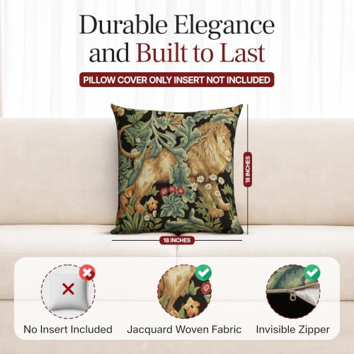 William Morris Lion Tapestry Throw Pillow Cover 18 x 18 in - color: Black Lion