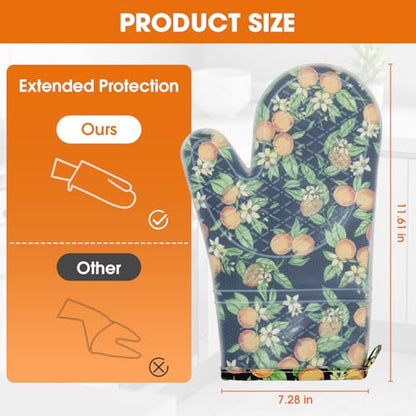 Silicone Oven Mitts Set Heat Resistant 2PCS Kitchen Mittens with Soft Cotton Lining Long Waterproof Non-Slip Oven Gloves for Cooking, BBQ, Baking-Orange - color: Orange