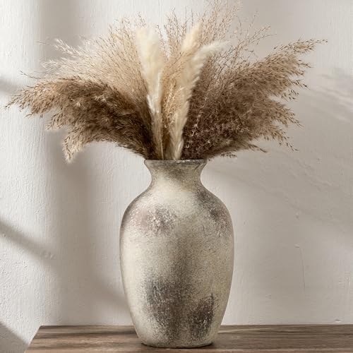 Large Ceramic Rustic Flower Vase, 10.43 Inch Tall Vintage Pottery Home Decor, Antique Farmhouse Terracotta Vase for Living Room, Table, Shelf, Mantel Decoration, Farmhouse - Natural Brown - color: Natural Brown- 10.43"