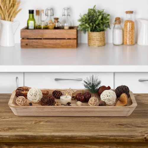 16" Long Wooden Dough Bowl for Home Decor - Rustic Farmhouse decorative bowl, Wood Bowl Kitchen Table Decor, Dining Room Centerpiece with Natural Wood Grain