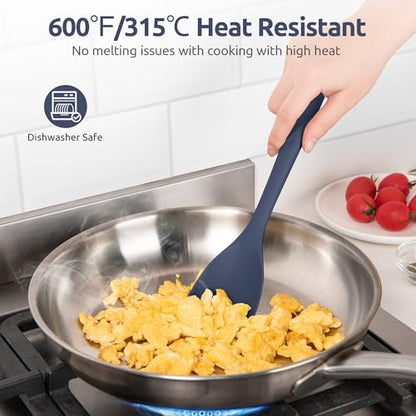 U-Taste 600ºF High Heat 12in Silicone Kitchen Tong and 600ºF Heat Resistat Spatula Spoon Flexible Silicone Cooking Scoop Spoonula (Midnight Blue)
