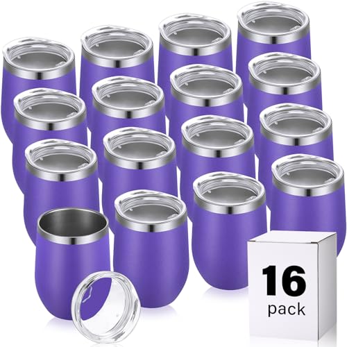 Remagr 16 Pack Stainless Steel Wine Tumblers 12 oz Insulated Vacuum Wine Cup Set Double Wall Stainless Steel Stemless Mug Glasses for Coffee Soda Whiskey Outdoor Travel (Purple) - color: Purple