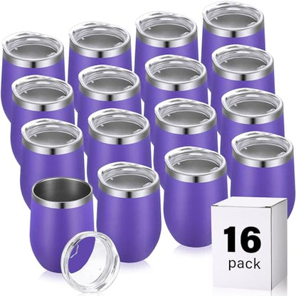 Remagr 16 Pack Stainless Steel Wine Tumblers 12 oz Insulated Vacuum Wine Cup Set Double Wall Stainless Steel Stemless Mug Glasses for Coffee Soda Whiskey Outdoor Travel (Purple) - color: Purple