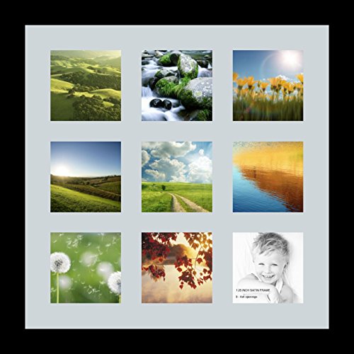 ArtToFrames Collage Photo Frame Single Mat with 9-4x4 Openings with Satin Black Frame and Baby Blue mat. - color: 9 - 4x4 - (2147), size: Baby Blue