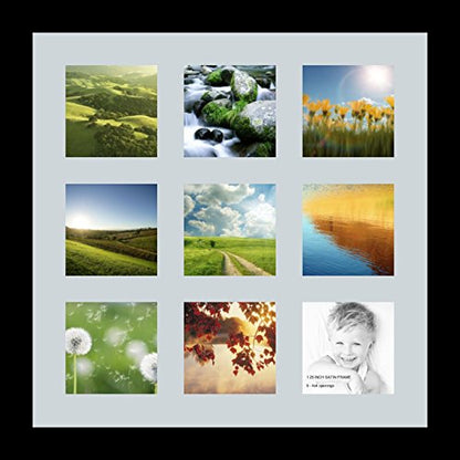 ArtToFrames Collage Photo Frame Single Mat with 9-4x4 Openings with Satin Black Frame and Baby Blue mat. - color: 9 - 4x4 - (2147), size: Baby Blue