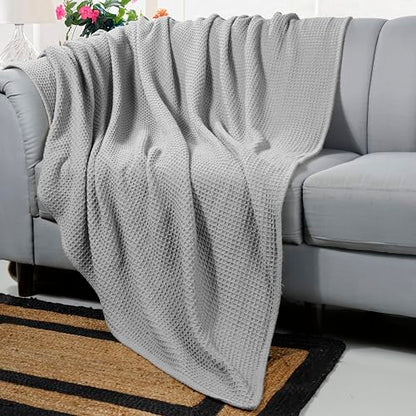 100% Cotton Waffle Weave Blanket, King Size 90 x 108 Inches, 300 GSM Lightweight Breathable Cooling Bed Blanket for Summer & All Season, Soft Woven Blanket, Light Grey - color: Light Grey, size: 90x108-King