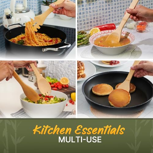 Wooden Utensil Set, Bamboo Utensils – 7 PCs Wood Spoons for Cooking | Lightweight, Easy to Clean, Sturdy & Heat Resistant – Food-Safe, Multipurpose for Stirring & Serving - size: 7 Pieces