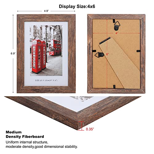4x6 Wooden Picture Frames Set of 10 with Display Box | Rustic style antique brown wood grain photo frame suitable for desktop display and wall decoration. - size: 4 x 6 inches