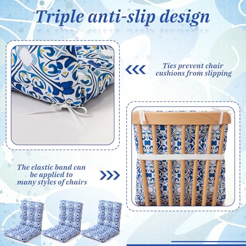 Hoteam 4 Set Outdoor Patio Chair Cushions 20 x 42 in Deep Seat Waterproof Patio Cushions Set for Furniture Replacement Removable Seat and Back (Mediterranean) - style: Mediterranean