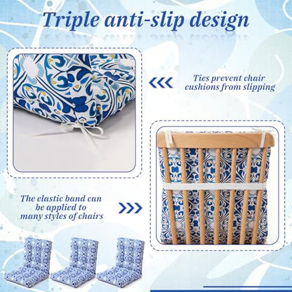 Hoteam 4 Set Outdoor Patio Chair Cushions 20 x 42 in Deep Seat Waterproof Patio Cushions Set for Furniture Replacement Removable Seat and Back (Mediterranean) - style: Mediterranean