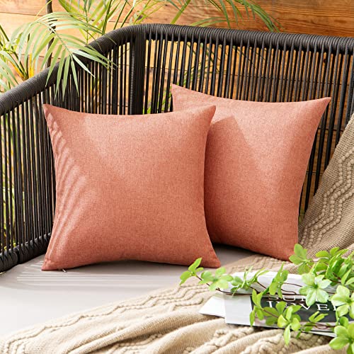 MIULEE Decorative Outdoor Pillow Covers Waterproof 12x12 Coral Red | Solid Faux Linen Throw Pillow Covers Set of 2 Farmhouse for Patio Furniture Tent Balcony Garden Couch Sofa Cushion - color: Coral Red, size: 12" x 12" (Pack of 2)