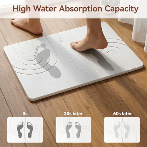 Luxspire Large Stone Dish Drying Mat for Kitchen Counter 24"x16", White | Diatomaceous earth for fast water absorption, Non-slip shower pad, Can be used as a dish drying mat in kitchen, - color: D-white