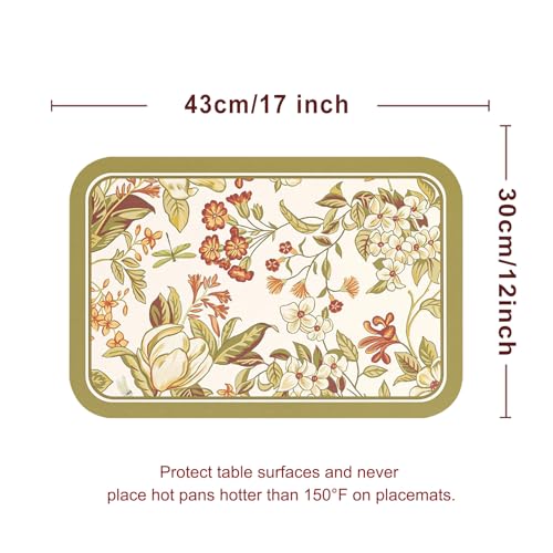 Vinyl Waterproof Placemats Set of 6 Rectangular,12"*17"-Grace A | Wipeable Beautiful Print Place Mats,Stain Resistant,Heat Resistant,Everyday Meals,Kitchen,Dinning,Holiday,Decor - color: Grace a