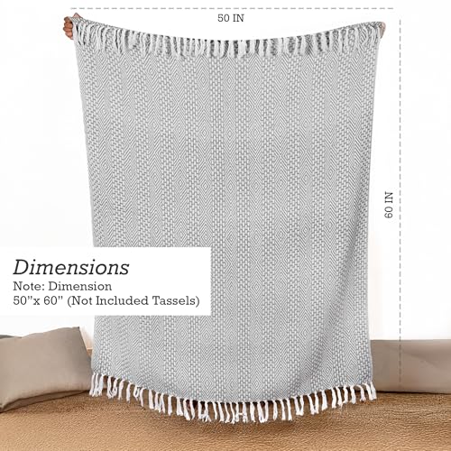 RAJRANG Grey Woven Country Rustic Throw Blanket 100% Cotton Luxury Quality Sofa Couch Bed Throws Perfect for Indoor Outdoor 50x60 Inches Wild Dove - color: Wild Dove Grey