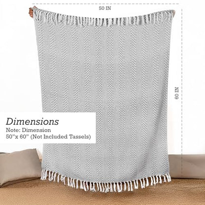 RAJRANG Grey Woven Country Rustic Throw Blanket 100% Cotton Luxury Quality Sofa Couch Bed Throws Perfect for Indoor Outdoor 50x60 Inches Wild Dove - color: Wild Dove Grey