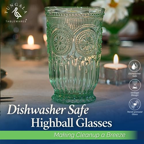 Green Highball Glasses Set of 6 Tall Drinking Glasses 10 oz - color: Green, size: Tall