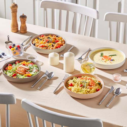 MALACASA 48 Oz Pasta Bowls Set of 4, Stoneware Dinner Bowls, Multicolor | Microwave and Dishwasher Safe, Chip-Resistant, For Pasta, Salad, Soup, Fruit, 9 Inch Wide, Stackable, Speckled Design - color: Multicolor